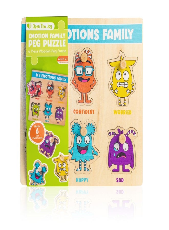 Open The Joy My Emotions Family Peg Puzzle - Emotional Recognition & Social Skills Puzzle for Kids | Montessori-Style Wooden Puzzle with 6 Emotion Pieces | Ages 4+ - Image 1